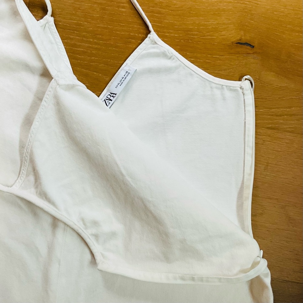 Zara White Boho Strappy Denim Romper Shorts EUC Women's XL Jumpsuit - Picture 7 of 7